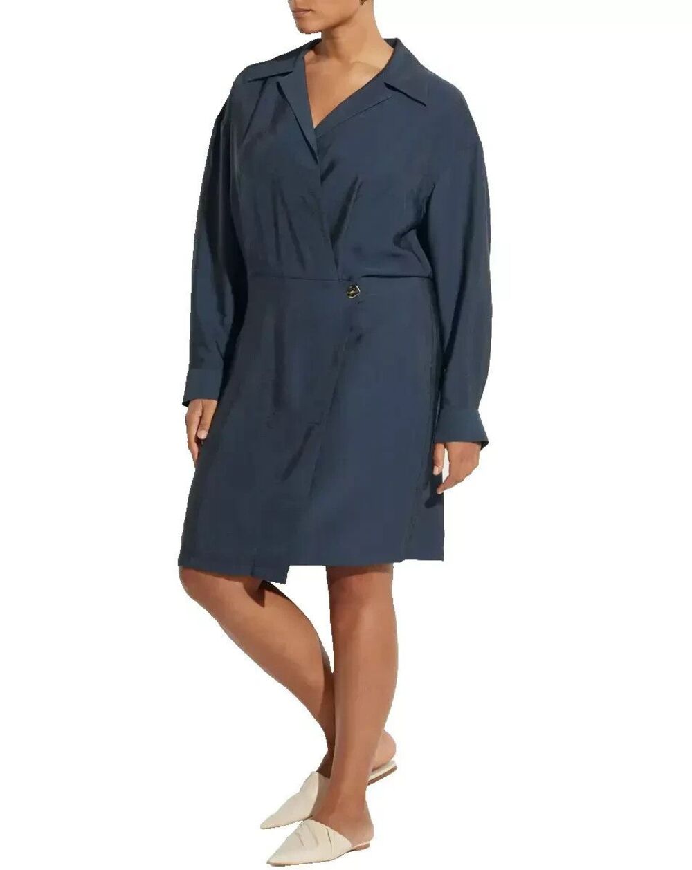 VINCE womens Dark Waters Navy Blue Knee Length Wrap Shirt Dress size 18 $395